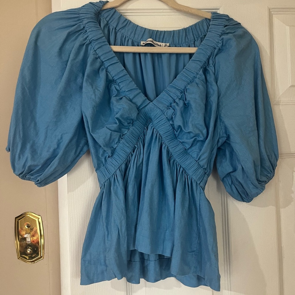 Abercrombie and Fitch Blue Puff Sleeve Women's Top: Size XS